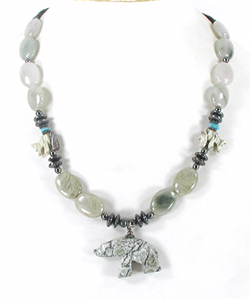 Authentic Native American Three Bears Quartz Necklace 19 1/2 inch by Navajo artisan Cynetta Smith