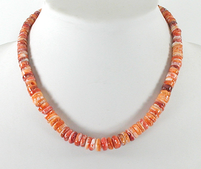 Authentic Native American Heishi 16 1/2 inch Orange Spiny Oyster Heishi Necklace by Santo Domingo artisan Ramona Bird