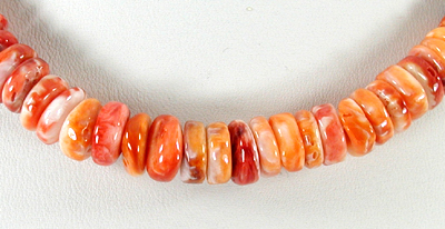 Authentic Native American Heishi 16 1/2 inch Orange Spiny Oyster Heishi Necklace by Santo Domingo artisan Ramona Bird