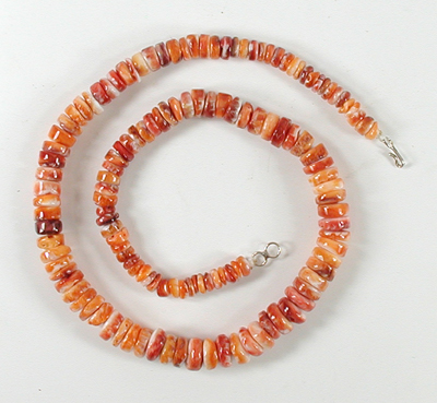 Authentic Native American Heishi 16 1/2 inch Orange Spiny Oyster Heishi Necklace by Santo Domingo artisan Ramona Bird