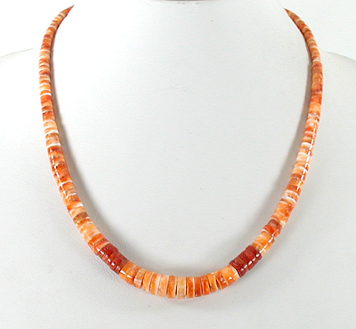 Authentic Native American Heishi 20 inch Orange Spiny Oyster Heishi Necklace by Navajo artisan Billy Archuleta