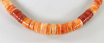 Authentic Native American Heishi 20 inch Orange Spiny Oyster Heishi Necklace by Navajo artisan Billy Archuleta