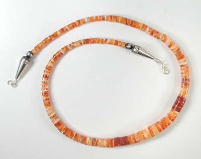 Authentic Native American Heishi 20 inch Orange Spiny Oyster Heishi Necklace by Navajo artisan Billy Archuleta