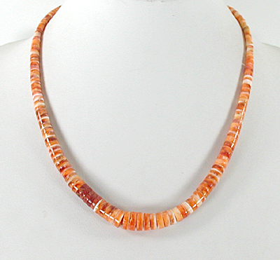Authentic Native American Heishi 20 inch Orange Spiny Oyster Heishi Necklace by Navajo artisan Billy Archuleta