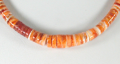 Authentic Native American Heishi 20 inch Orange Spiny Oyster Heishi Necklace by Navajo artisan Billy Archuleta