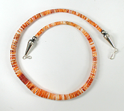 Authentic Native American Heishi 20 inch Orange Spiny Oyster Heishi Necklace by Navajo artisan Billy Archuleta