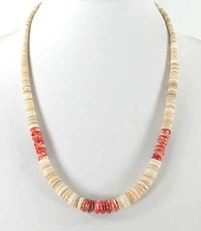 Authentic Native American Heishi 22 inch melon shell heishi Necklace by Santo Domingo artisan Lupe Lovato