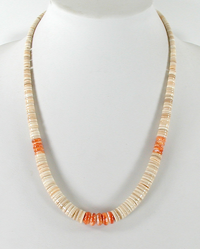 Authentic Native American Heishi 22 inch melon shell heishi Necklace by Santo Domingo artisan Lupe Lovato