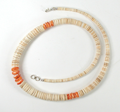 Authentic Native American Heishi 22 inch melon shell heishi Necklace by Santo Domingo artisan Lupe Lovato
