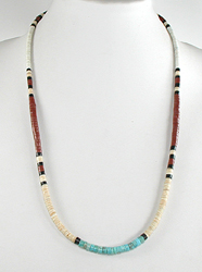 Authentic Native American jewelry 26 inch graduated mixed stone  Heishi Necklace by Santo Domingo artisan Torevia Crespin