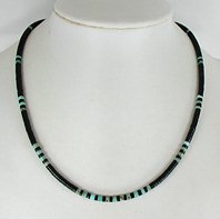 Authentic Native American Heishi Necklace of turquoise and acoma jet by the Navajo Teller family