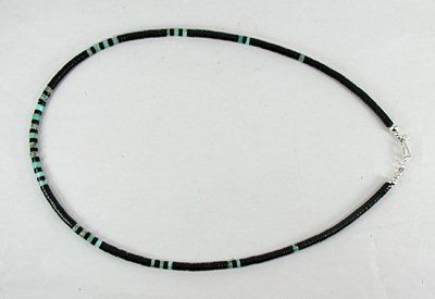 Authentic Native American Heishi Necklace of turquoise and acoma jet by the Navajo Teller family