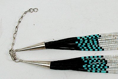 Authentic Native American Santo Domingo Esquipula and Mazie Tenorio 10 strand heishi necklace with jacla