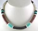 turquoise, pipestone and jet heishi necklace