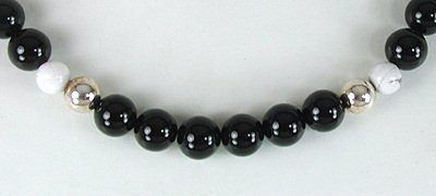 onyx, white marble, sterling silver bead necklace
