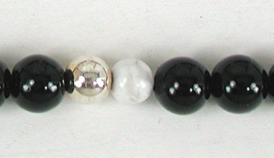 onyx, white marble, sterling silver bead necklace
