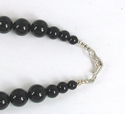 onyx, white marble, sterling silver bead necklace