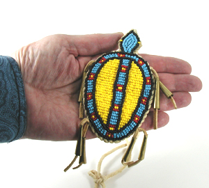 Authentic Native American hand beaded Turtle pendant by Oglala Lakota artisan