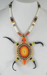 Authentic Native American Lakota bead necklace and hand beaded Turtle Pendant by Lakota artist Alan Monroe