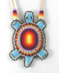 Authentic Native American Lakota hand beaded Prison Turtle Pendant with braided necklace by Lakota artist Shannon Fast Horse