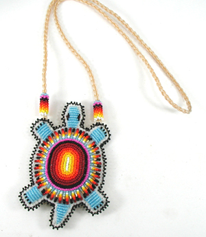 Authentic Native American Lakota hand beaded Prison Turtle Pendant with braided necklace by Lakota artist Shannon Fast Horse