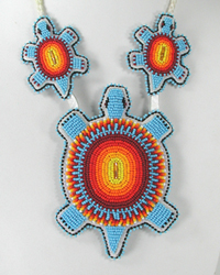 Authentic Native American Lakota bead necklace and hand beaded Turtles Pendant by Lakota artist Alan Monroe