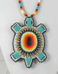 Authentic Native American Lakota hand beaded Prison Turtle Pendant with braided necklace by Lakota artist Shannon Fast Horse