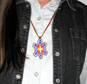 Authentic Native American hand bead Turtle Pendant by Lakota prison inmates