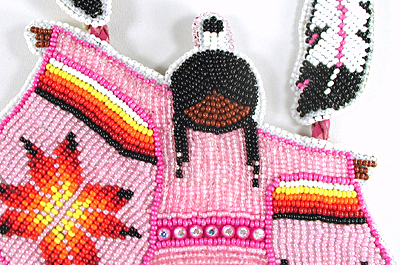 Authentic Native American hand beaded fancy dancer pendant on Braided Leather Necklace by Lakota prison inmate