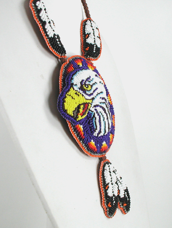 Authentic Native American hand beaded Eagle pendant on Braided Leather Necklace by Lakota prison inmate