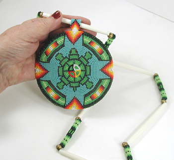 Authentic Native American hand Beaded Turtle Shield on Hair Pipe Necklace by Lakota artisan Shannon Fast Horse