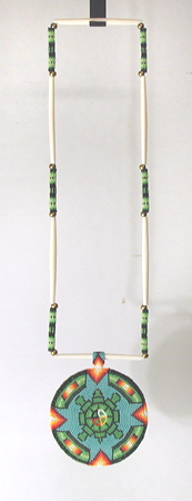 Authentic Native American hand Beaded Turtle Shield on Hair Pipe Necklace by Lakota artisan Shannon Fast Horse
