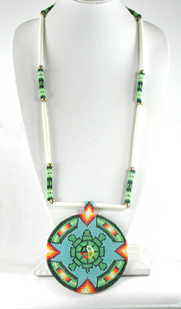Authentic Native American hand Beaded Turtle Shield on Hair Pipe Necklace by Lakota artisan Shannon Fast Horse