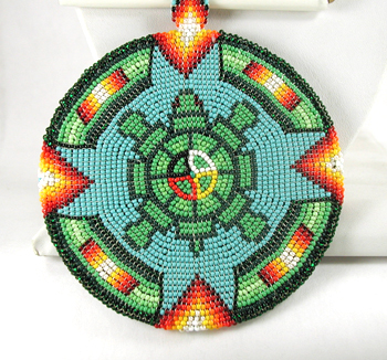Authentic Native American hand Beaded Turtle Shield on Hair Pipe Necklace by Lakota artisan Shannon Fast Horse