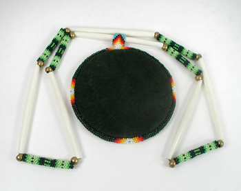 Authentic Native American hand Beaded Turtle Shield on Hair Pipe Necklace by Lakota artisan Shannon Fast Horse