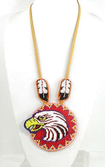 Authentic Native American hand beaded Eagle pendant on Leather Necklace by Lakota artisan Shannon Fast Horse