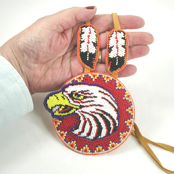 Authentic Native American hand beaded Eagle pendant on Leather Necklace by Lakota artisan Shannon Fast Horse