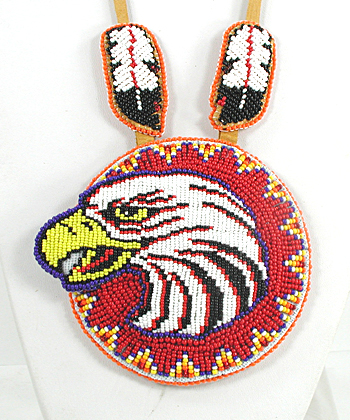 Authentic Native American hand beaded Eagle pendant on Leather Necklace by Lakota artisan Shannon Fast Horse