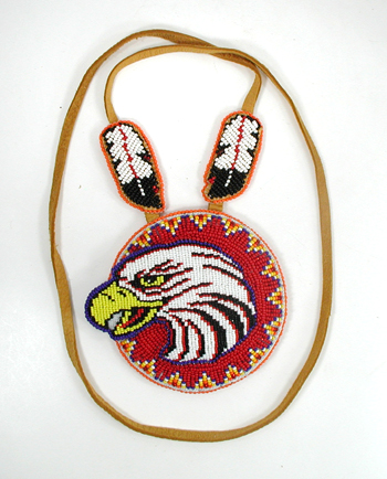 Authentic Native American hand beaded Eagle pendant on Leather Necklace by Lakota artisan Shannon Fast Horse
