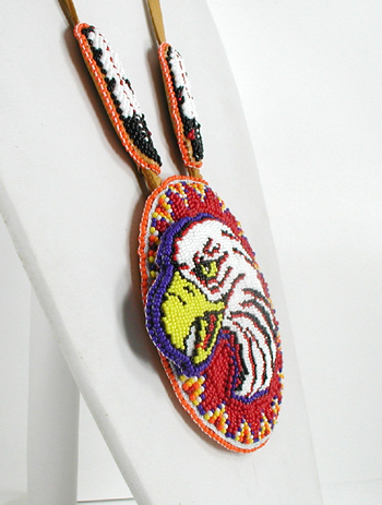Authentic Native American hand beaded Eagle pendant on Leather Necklace by Lakota artisan Shannon Fast Horse