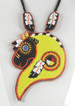 Authentic Native American hand beaded necklace and horse pendant by Lakota artisan Shannon Fast Horse