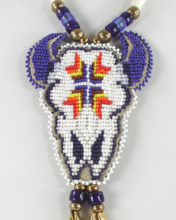 Authentic Native American hand beaded Buffalo pendant on Leather Necklace by Lakota artisan Shannon Fast Horse