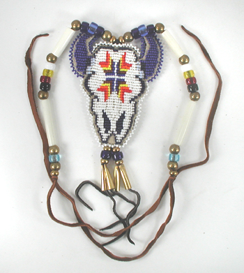 Authentic Native American hand beaded Buffalo pendant on Leather Necklace by Lakota artisan Shannon Fast Horse