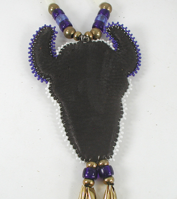 Authentic Native American hand beaded Buffalo pendant on Leather Necklace by Lakota artisan Shannon Fast Horse