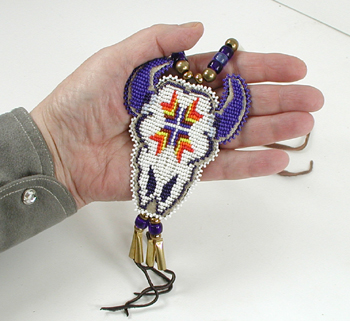 Authentic Native American hand beaded Buffalo pendant on Leather Necklace by Lakota artisan Shannon Fast Horse