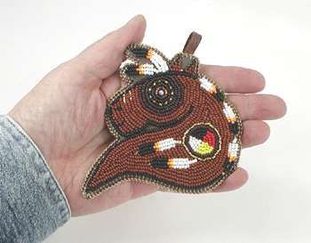 Authentic Native American hand beaded brown horse head Medicine Wheel pendant with leather necklace by Lakota artisan Shannon Fast Horse