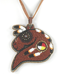 Authentic Native American hand beaded brown horse head Medicine Wheel pendant with leather necklace by Lakota artisan Shannon Fast Horse