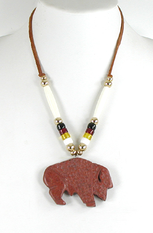Native American Indian pipestone bison necklace