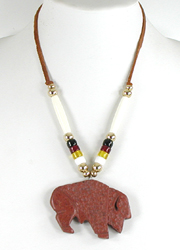 Native American Indian pipestone bison necklace