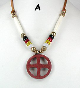 Native American pipestone medicine wheel sacred four colors necklace